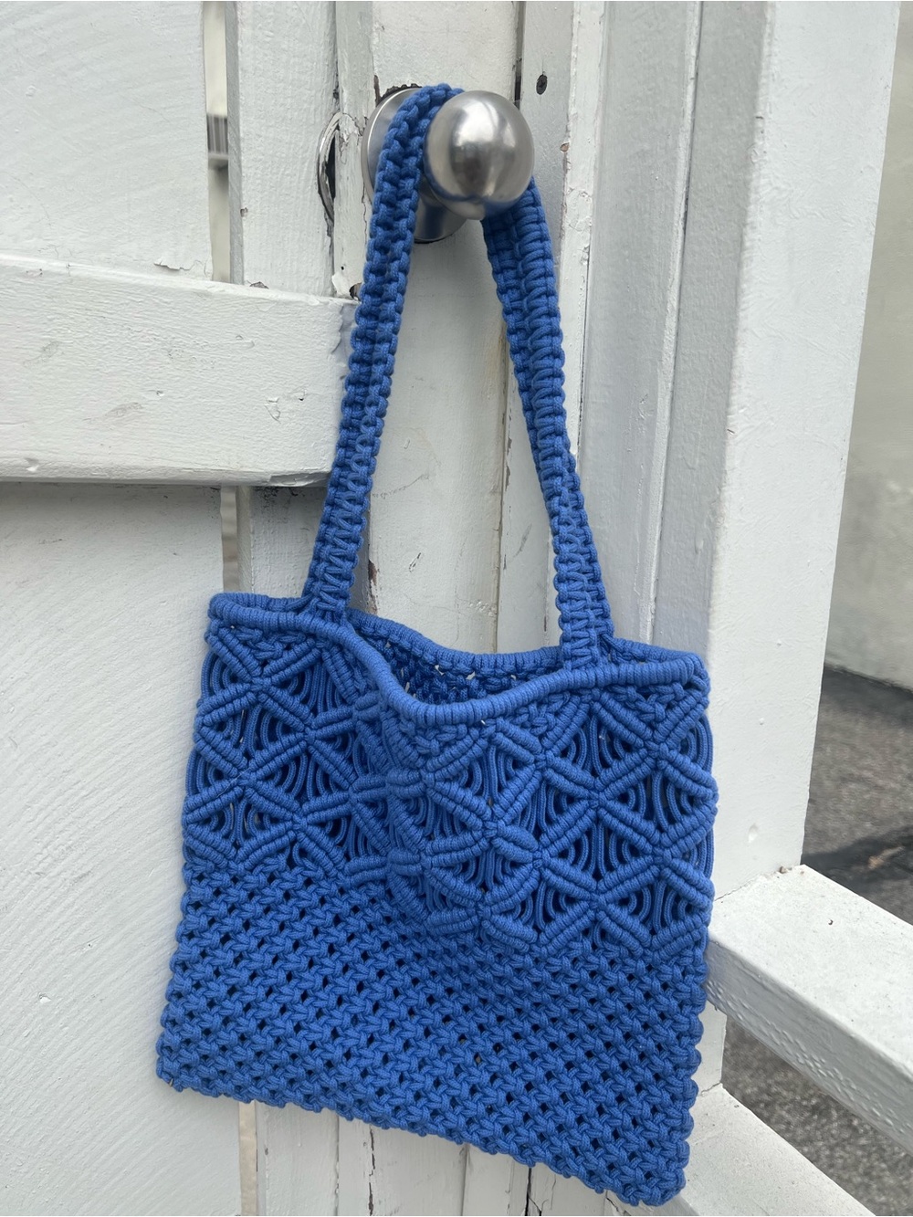 Handwoven Blue Macrame Tote Bag